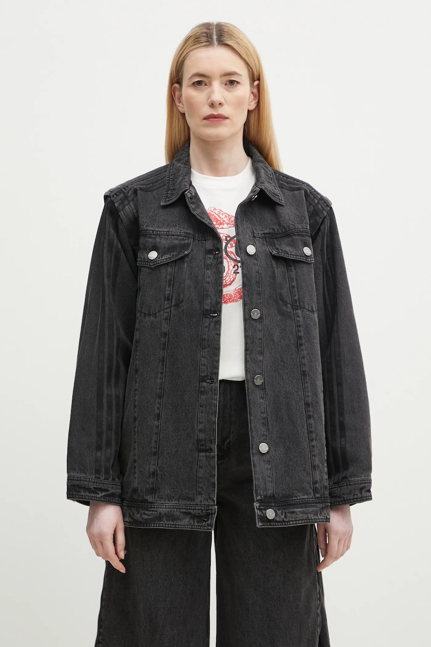adidas Originals camasa din bumbac denim DENIM SHIRT JKT femei, culoarea negru, cu guler clasic, relaxed, JY8882