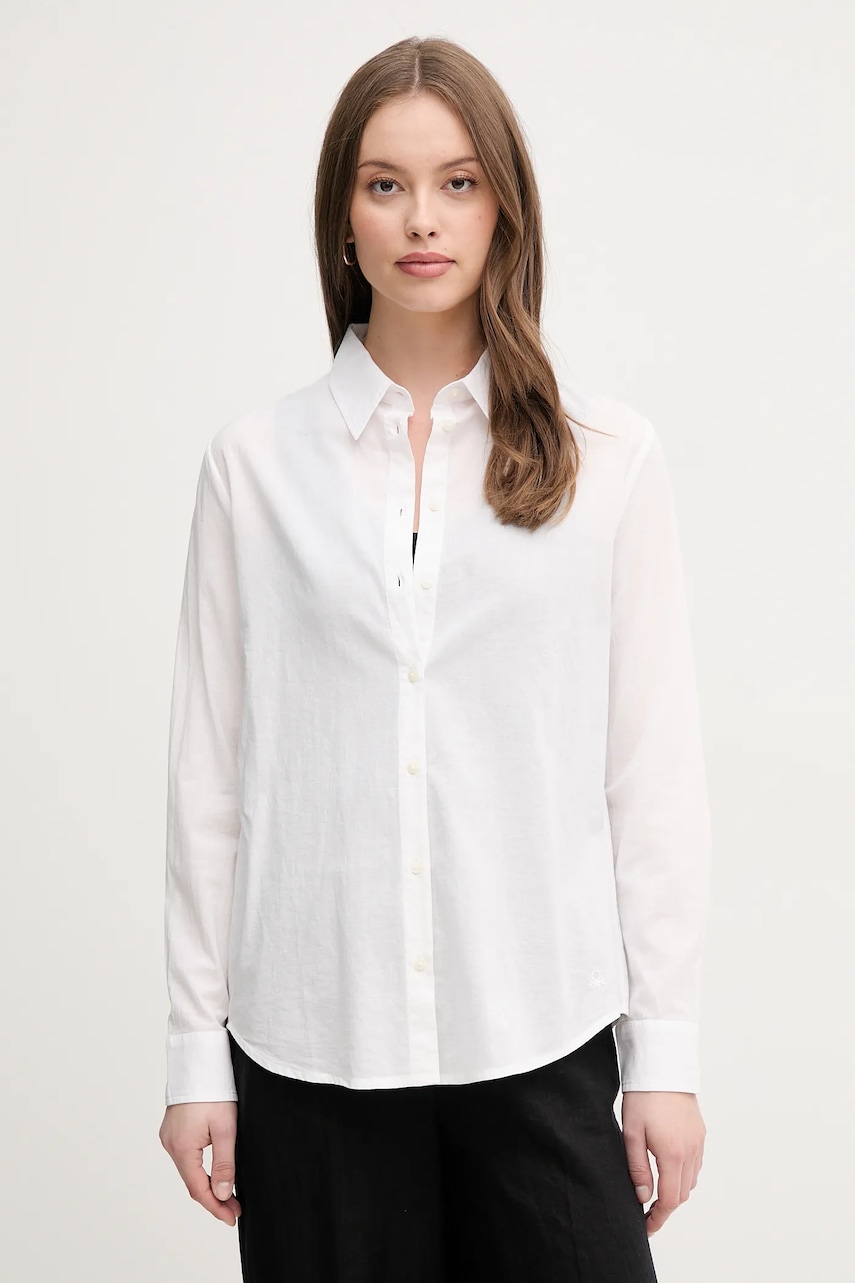 United Colors of Benetton cămașă din bumbac femei, culoarea alb, cu guler clasic, regular, 5WPQDQ0AX United Colors of Benetton cămașă din bumbac femei, culoarea alb, cu guler clasic, regular, 5WPQDQ0AX