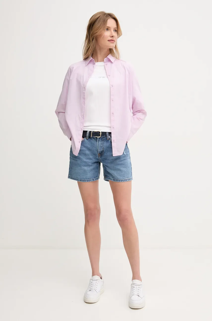 Хлопковая рубашка United Colors of Benetton женская цвет розовый regular классический воротник 5WPQDQ0AX Хлопковая рубашка United Colors of Benetton женская цвет розовый regular классический воротник 5WPQDQ0AX