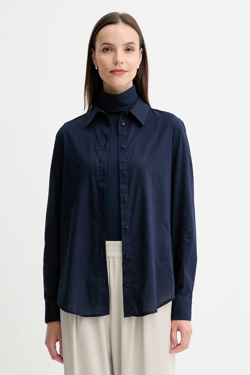 United Colors of Benetton cămașă din bumbac culoarea bleumarin, cu guler clasic, regular, 5WPQDQ0AX