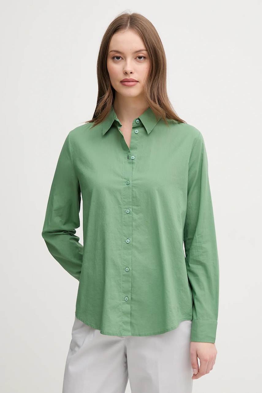 United Colors of Benetton cămașă din bumbac femei, culoarea verde, cu guler clasic, regular, 5WPQDQ0AX
