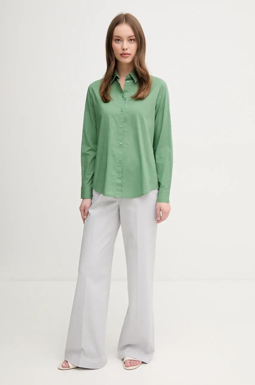 Хлопковая рубашка United Colors of Benetton женская цвет зелёный regular классический воротник 5WPQDQ0AX Хлопковая рубашка United Colors of Benetton женская цвет зелёный regular классический воротник 5WPQDQ0AX