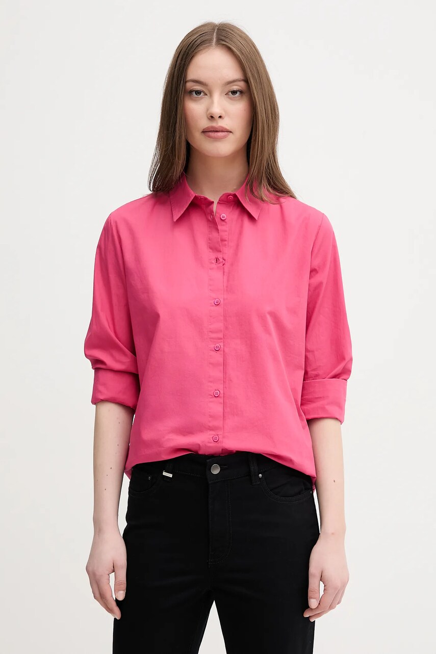 United Colors of Benetton cămașă din bumbac culoarea roz, cu guler clasic, regular, 5HAXDQ0AX
