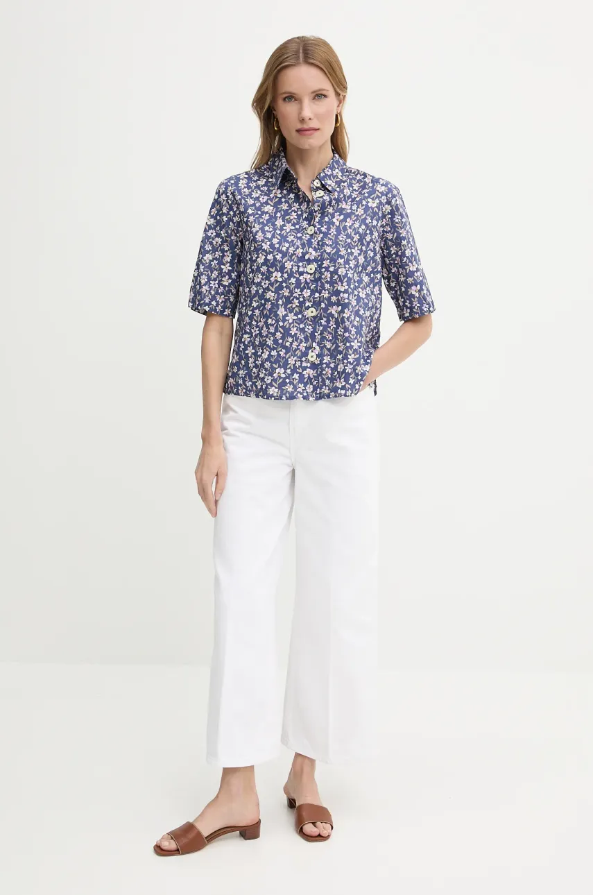 Хлопковая рубашка United Colors of Benetton женская цвет синий relaxed классический воротник 5Q6SDQ07O Хлопковая рубашка United Colors of Benetton женская цвет синий relaxed классический воротник 5Q6SDQ07O