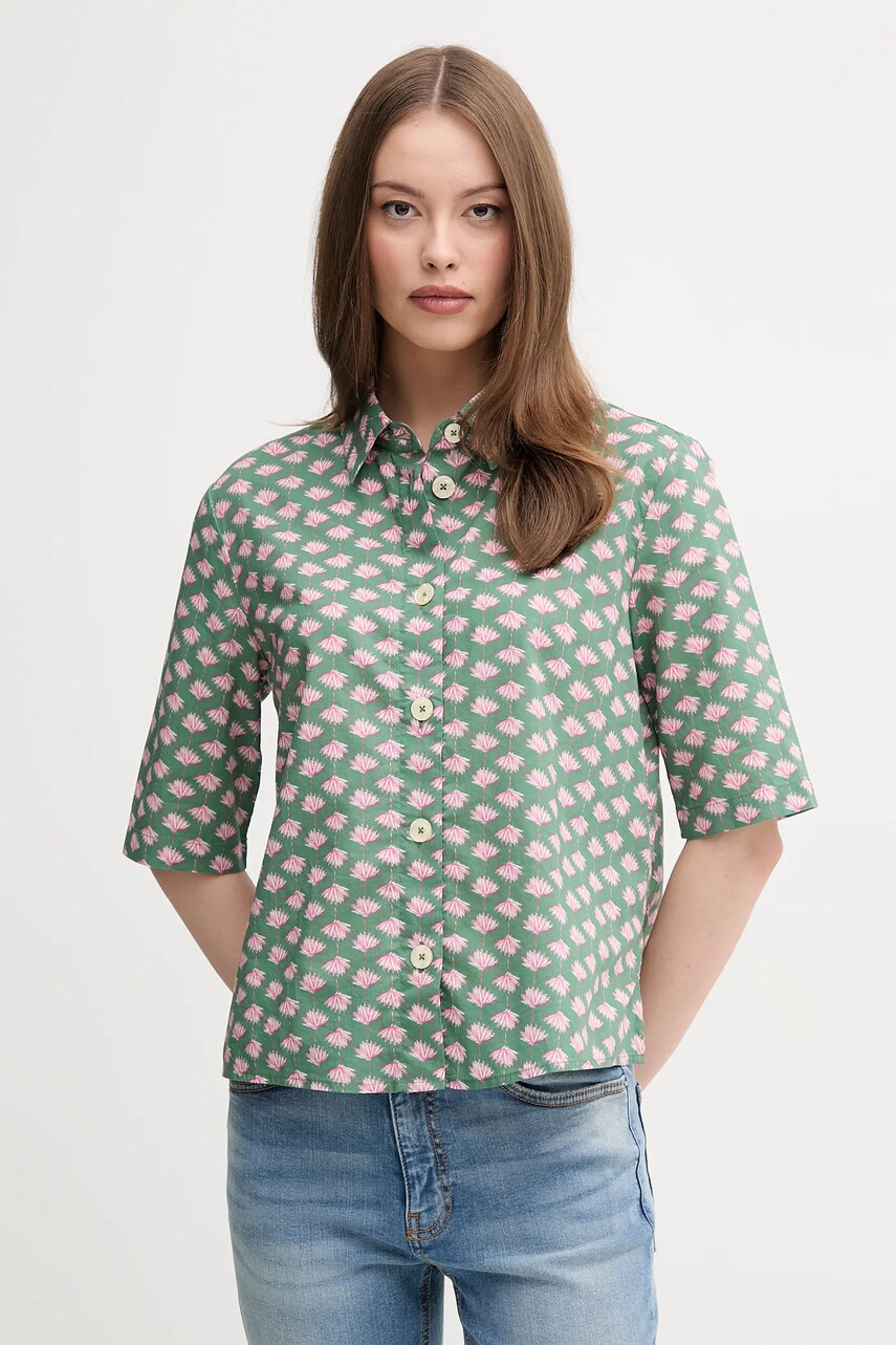 United Colors of Benetton cămașă din bumbac femei, culoarea verde, cu guler clasic, relaxed, 5Q6SDQ07O