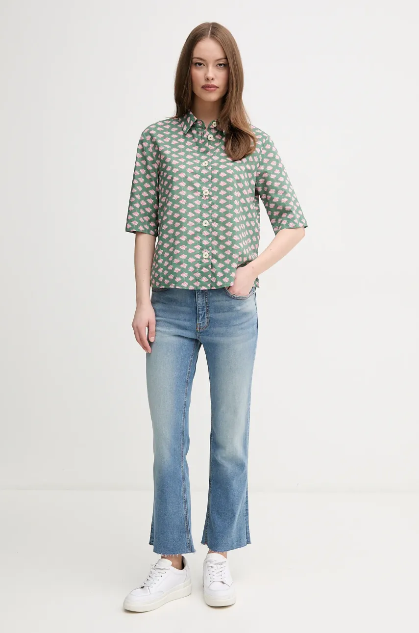 Хлопковая рубашка United Colors of Benetton женская цвет зелёный relaxed классический воротник 5Q6SDQ07O Хлопковая рубашка United Colors of Benetton женская цвет зелёный relaxed классический воротник 5Q6SDQ07O