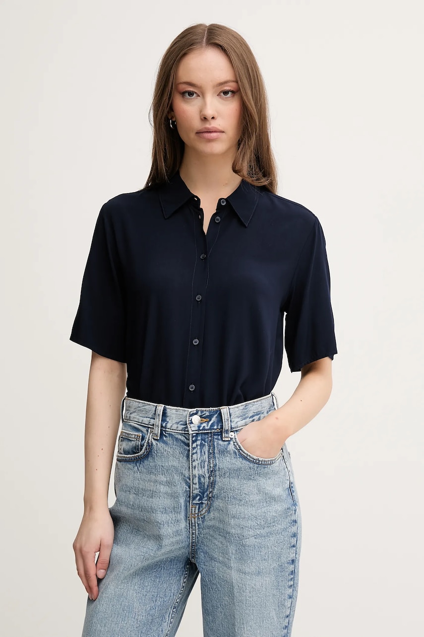 United Colors of Benetton camasa femei, culoarea bleumarin, cu guler clasic, regular, 5WPWDQ0B1