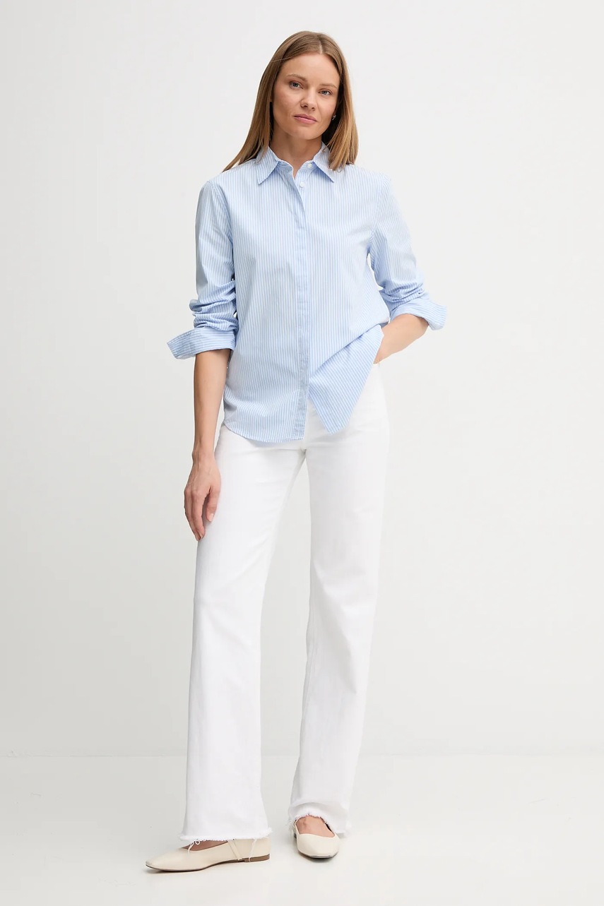 Хлопковая рубашка United Colors of Benetton цвет белый regular классический воротник 59T7DQ0BH