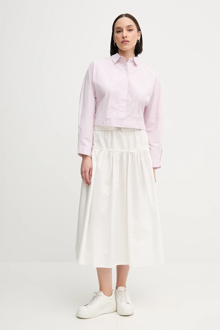 Хлопковая рубашка United Colors of Benetton цвет розовый relaxed классический воротник 59T7DQ0AS