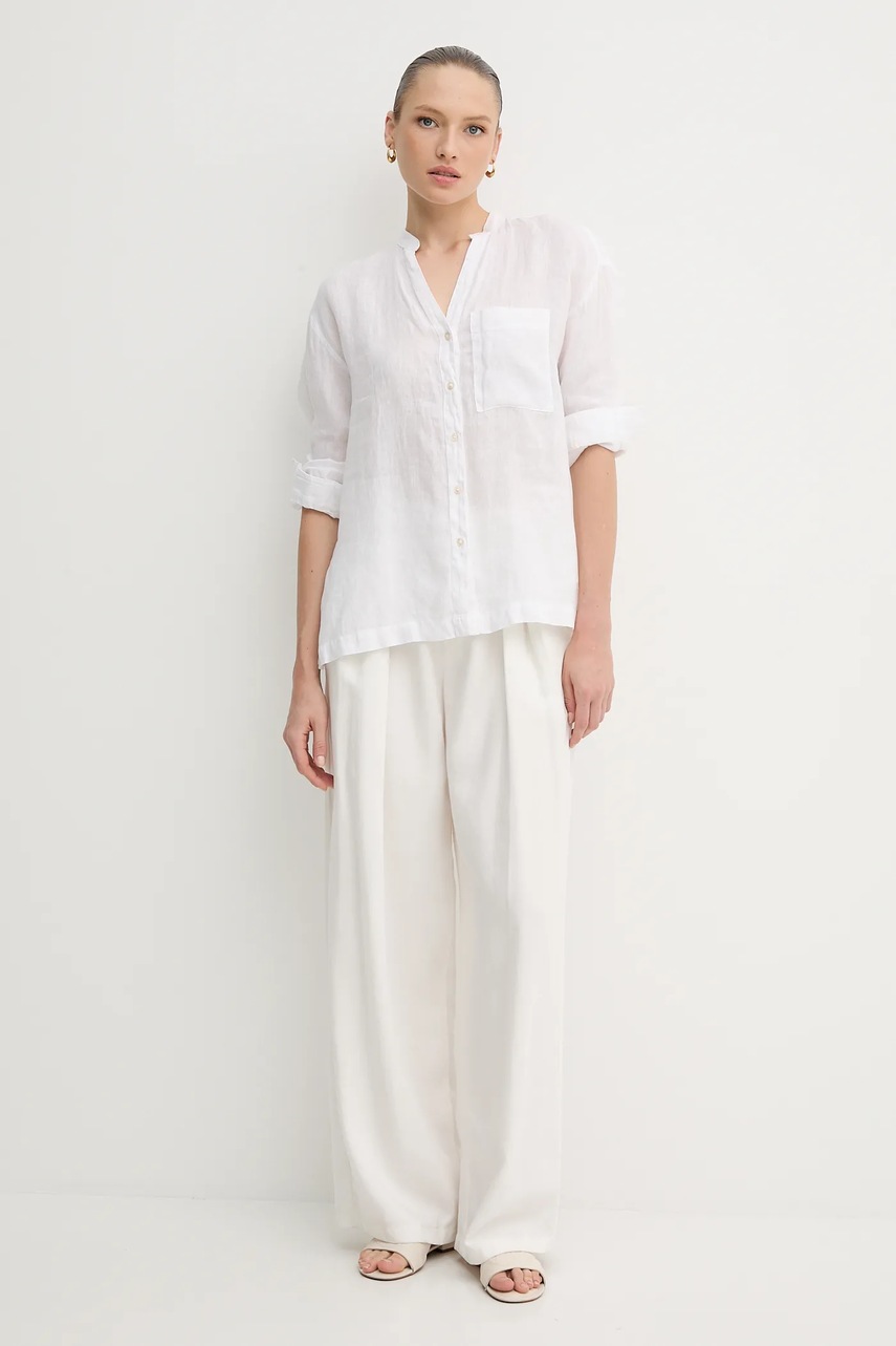 Льняная рубашка United Colors of Benetton цвет белый relaxed 5BMLDQ0BA