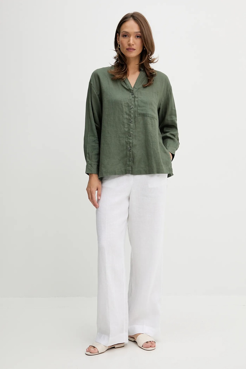 Льняная рубашка United Colors of Benetton цвет зелёный relaxed 5BMLDQ0BA