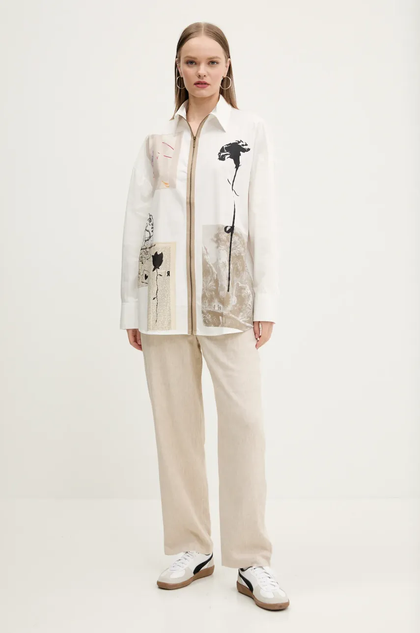 Хлопковая рубашка Desigual RECORTES LACROIX женская цвет белый relaxed классический воротник 25SWCW23 Хлопковая рубашка Desigual RECORTES LACROIX женская цвет белый relaxed классический воротник 25SWCW23