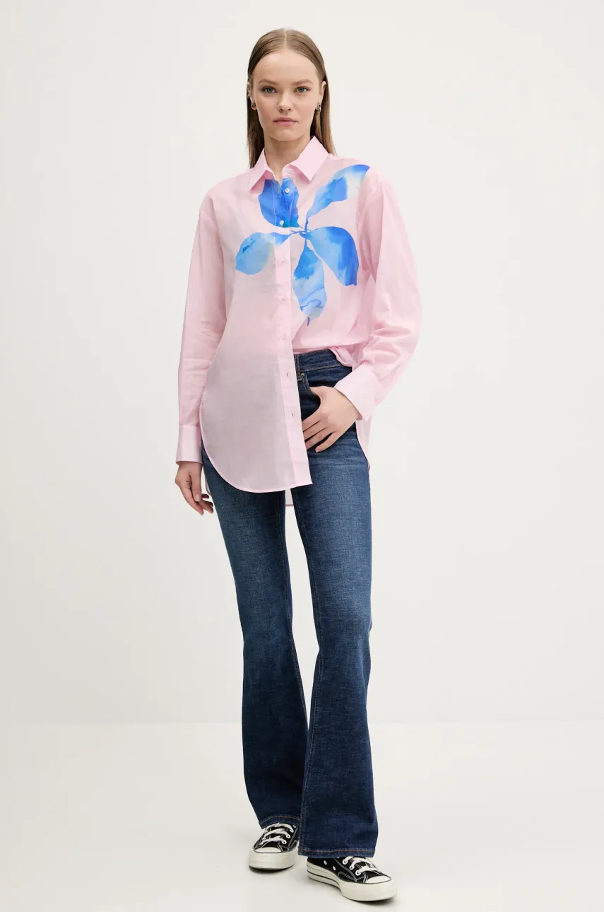 Хлопковая рубашка Desigual WATER FLOWE женская цвет розовый relaxed классический воротник 25SWCW22 Хлопковая рубашка Desigual WATER FLOWE женская цвет розовый relaxed классический воротник 25SWCW22