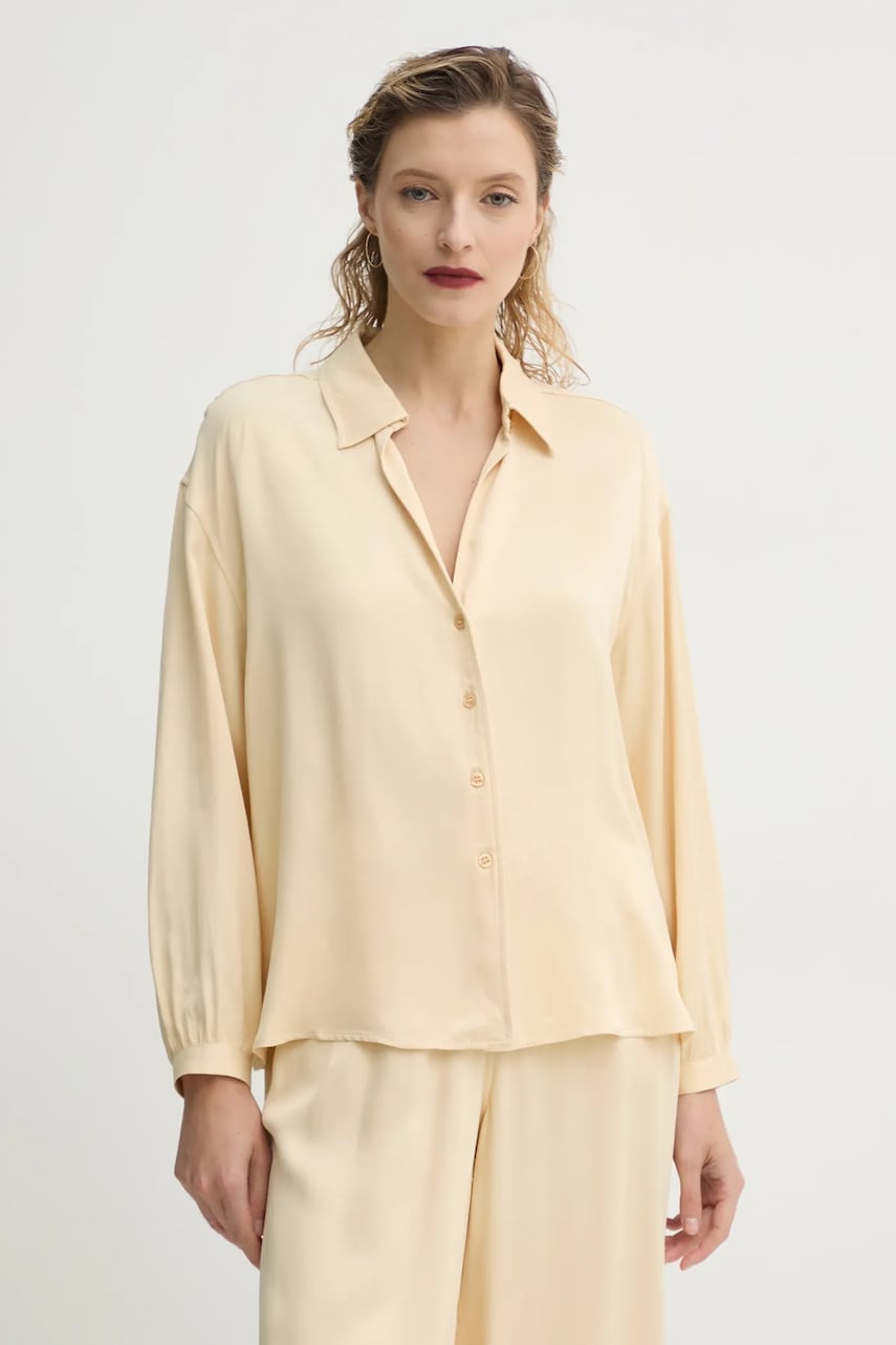 American Vintage camasa femei, culoarea bej, cu guler clasic, relaxed, UNY06AE25 American Vintage camasa femei, culoarea bej, cu guler clasic, relaxed, UNY06AE25