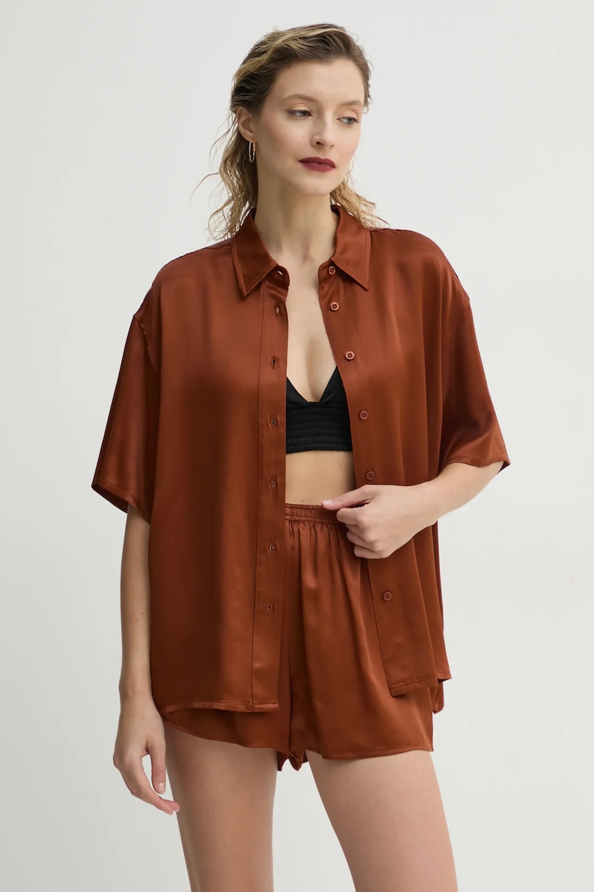 American Vintage camasa femei, culoarea maro, cu guler clasic, relaxed, UNY06BE25 American Vintage camasa femei, culoarea maro, cu guler clasic, relaxed, UNY06BE25