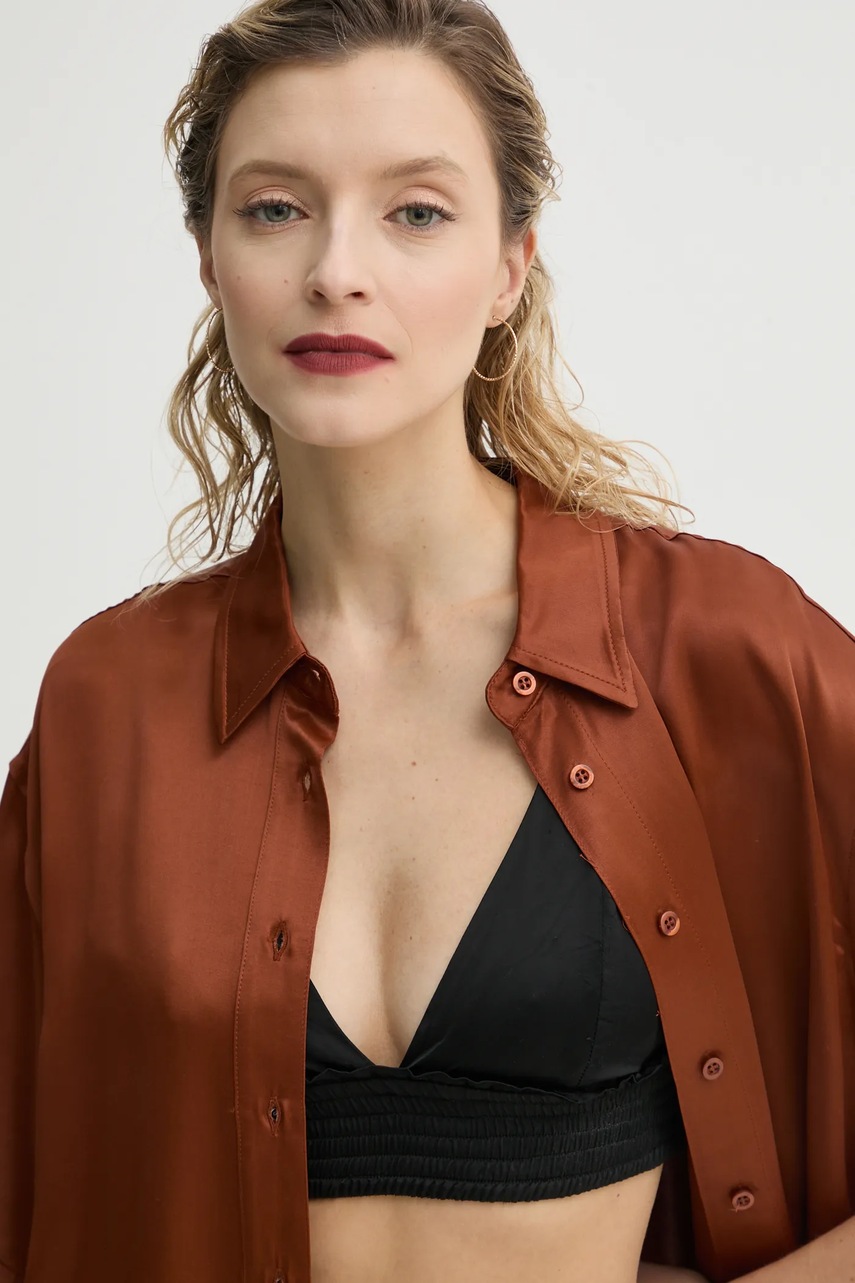 Πουκάμισο American Vintage χρώμα: καφέ, UNY06BE25 φωτογραφία