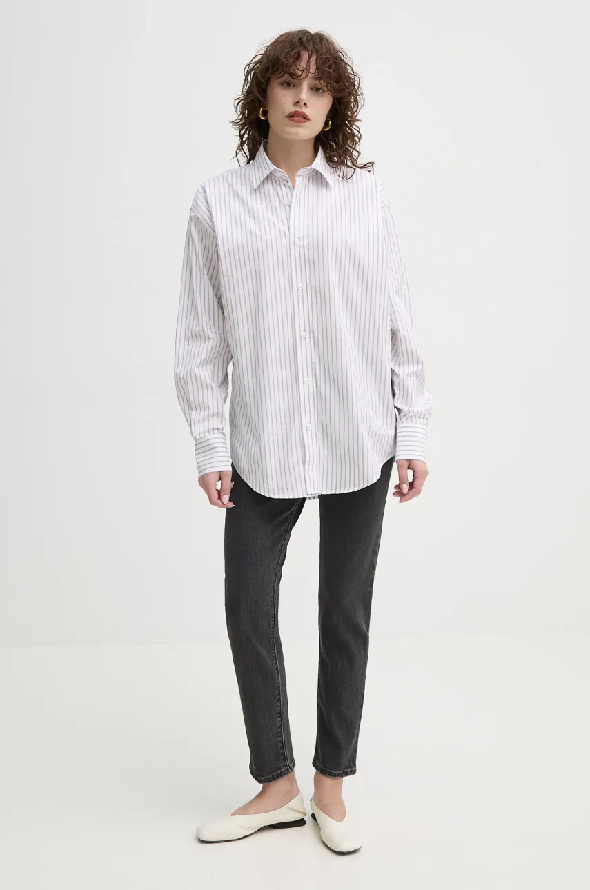 Хлопковая рубашка Filippa K женская цвет белый relaxed классический воротник 31080 Хлопковая рубашка Filippa K женская цвет белый relaxed классический воротник 31080
