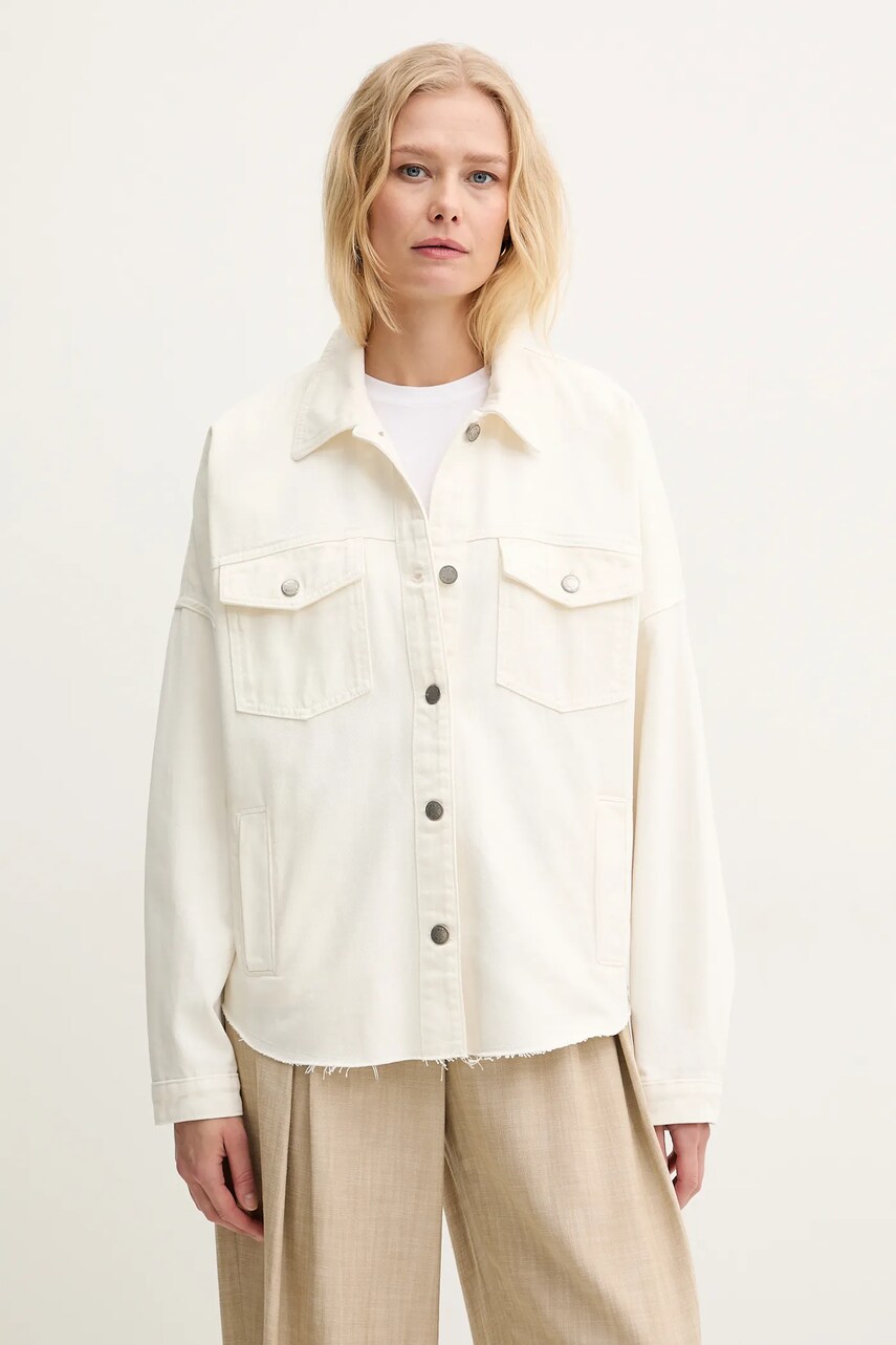 Levně Džínová bunda Liu Jo béžová barva, přechodná, oversize, UA5165 DS069