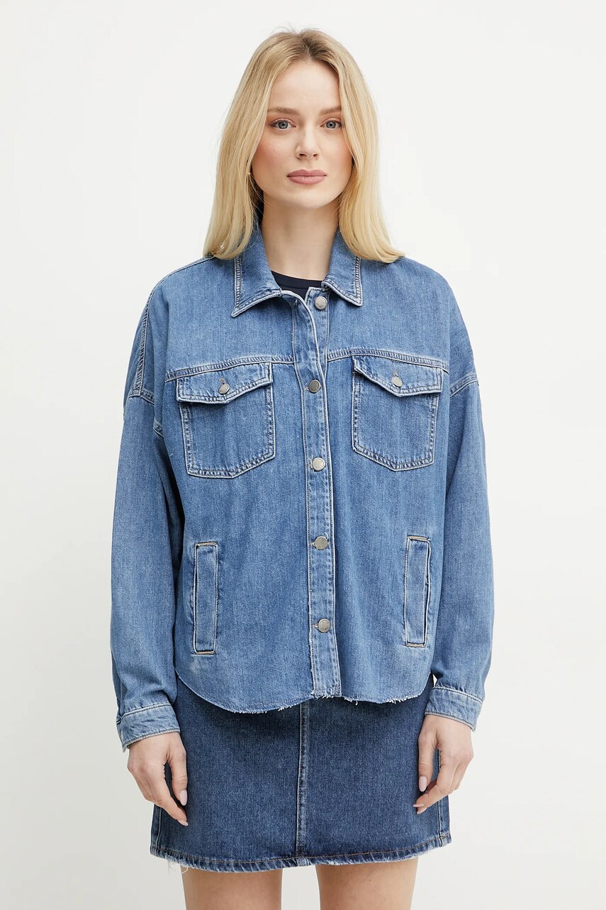Levně Džínová bunda Liu Jo modrá barva, přechodná, oversize, UA5165 DS069
