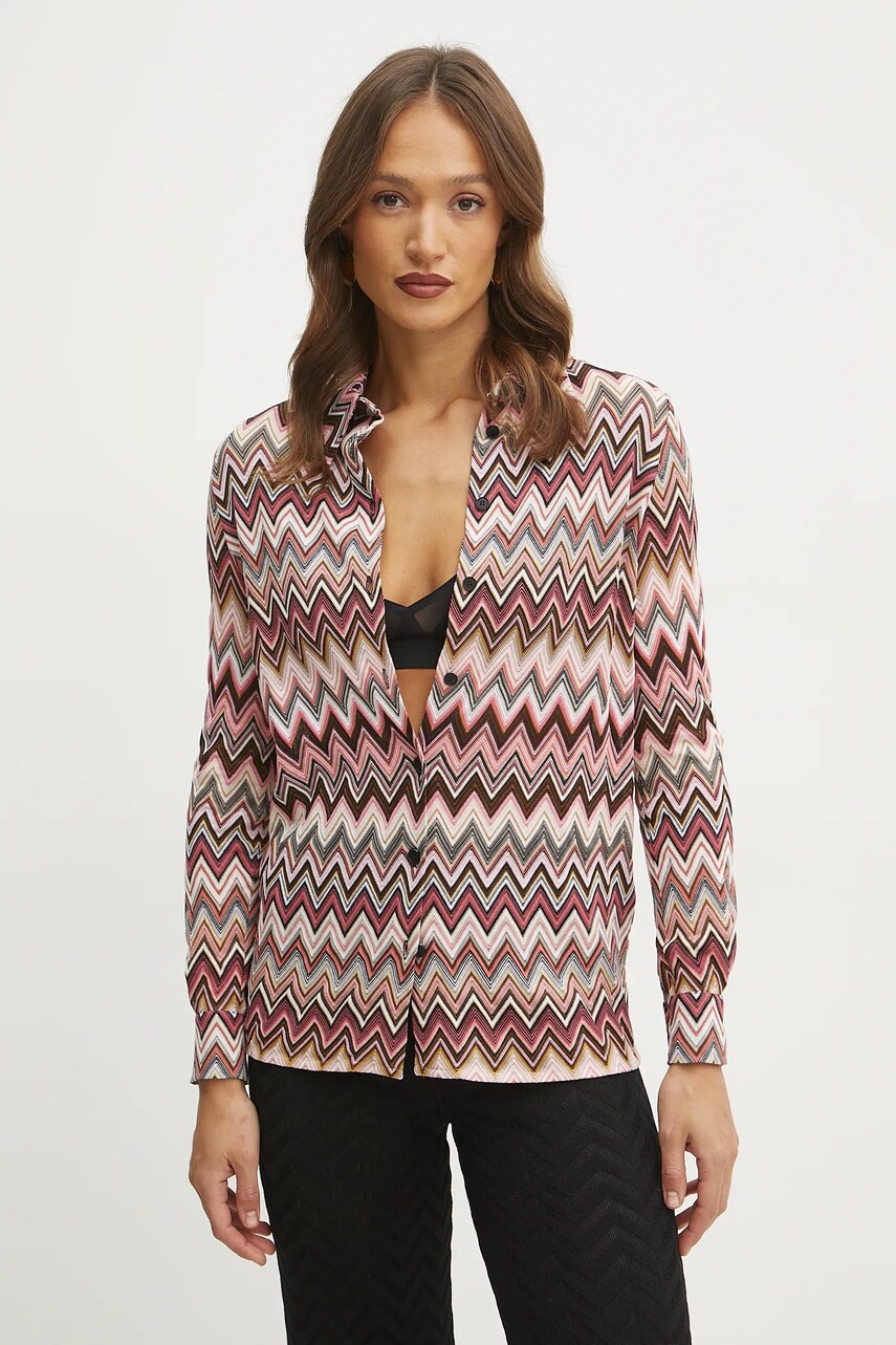 Missoni cămașă femei, culoarea roz, cu guler clasic, regular, DS25SJ0G.BR00ZU