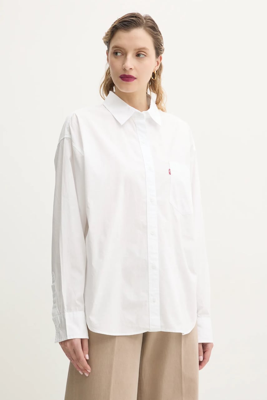 Levi's camasa din bumbac HARLIE NEW BF SHIRT femei, culoarea alb, cu guler clasic, relaxed, 001HM Levi's camasa din bumbac HARLIE NEW BF SHIRT femei, culoarea alb, cu guler clasic, relaxed, 001HM