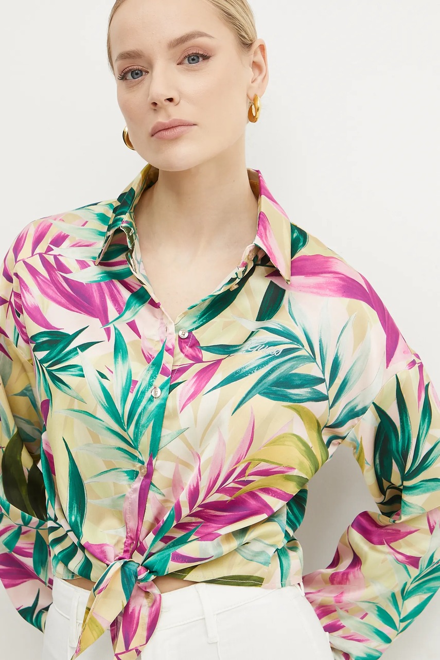 Πουκάμισο Guess JUN χρώμα: κίτρινο, W5GH0I WH9C2 φωτογραφία