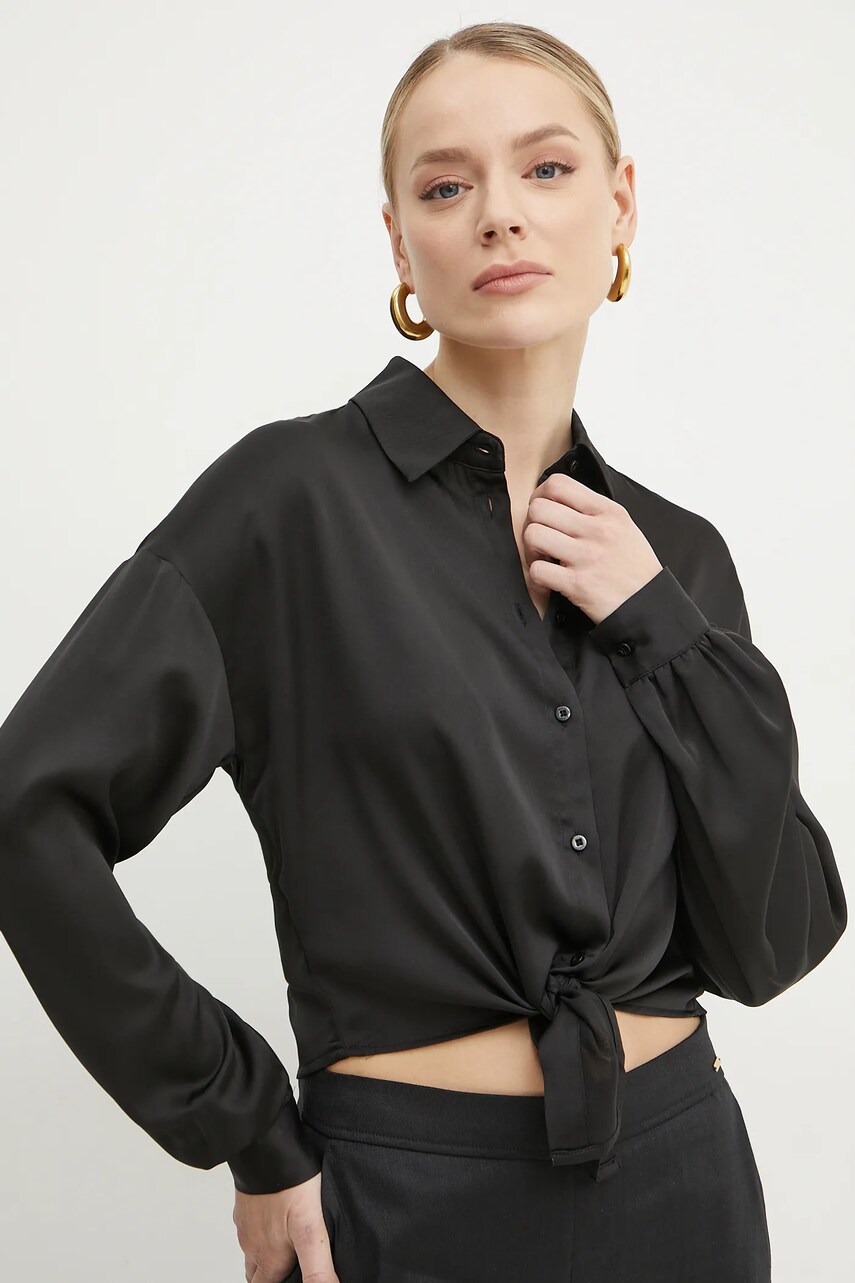 Levně Košile Guess JUN dámská, černá barva, relaxed, s klasickým límcem, W5GH0I WH9C2