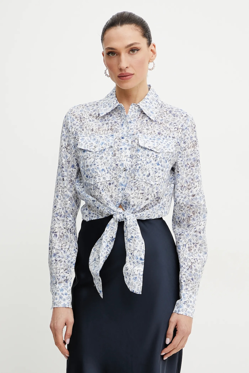 Levně Košile Guess ADELAIDE dámská, modrá barva, regular, s klasickým límcem, W5GH03 WH4K2