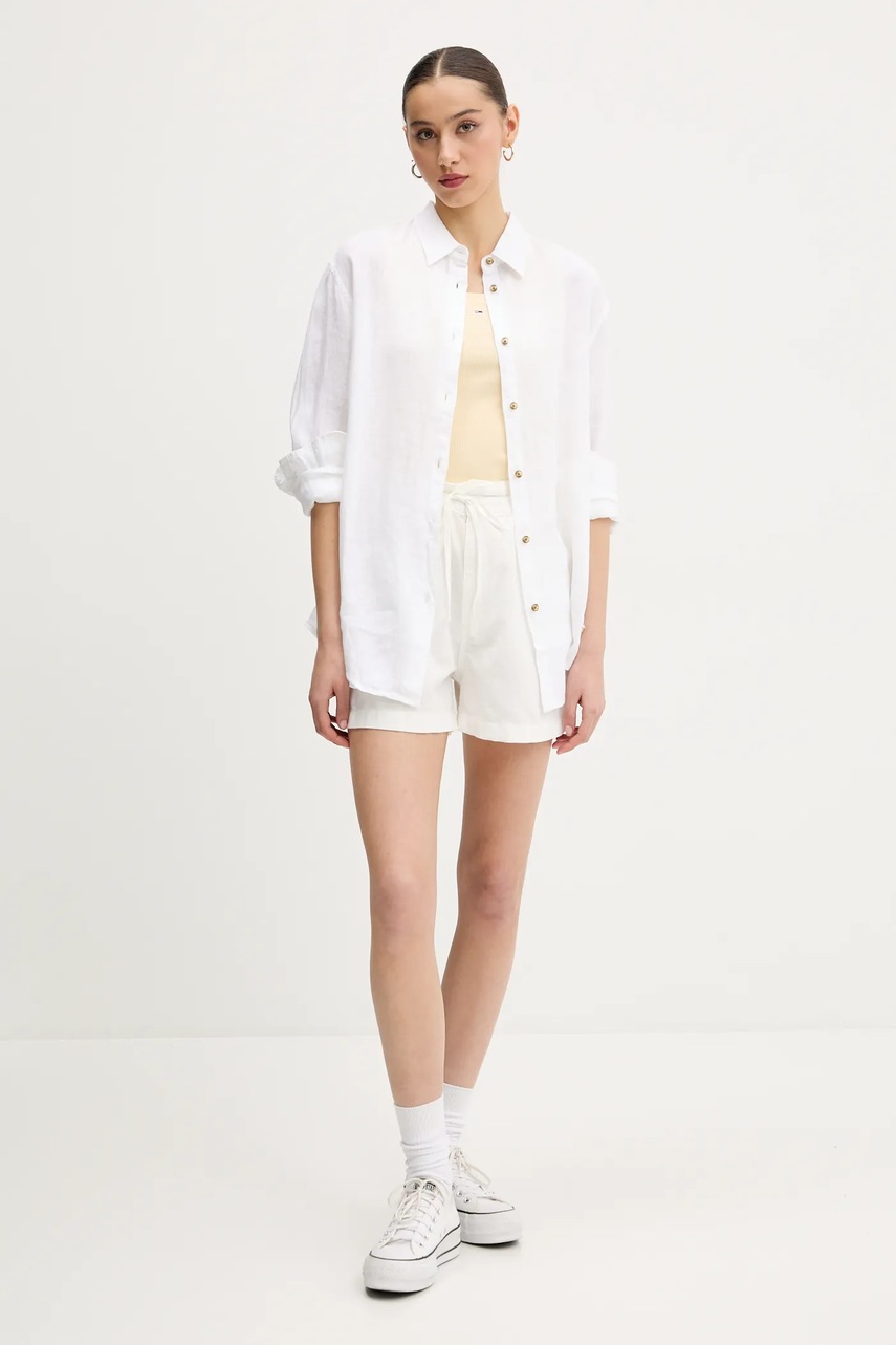 Льняная рубашка Superdry цвет бежевый regular классический воротник W4010463A-01C