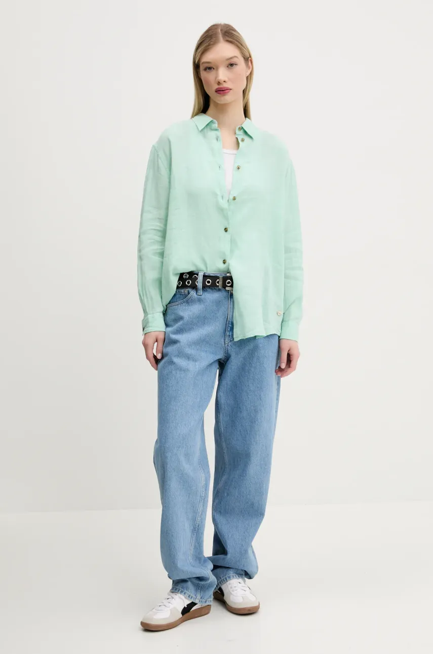 Льняная рубашка Superdry женская цвет зелёный relaxed классический воротник W4010463A-2OK Льняная рубашка Superdry женская цвет зелёный relaxed классический воротник W4010463A-2OK