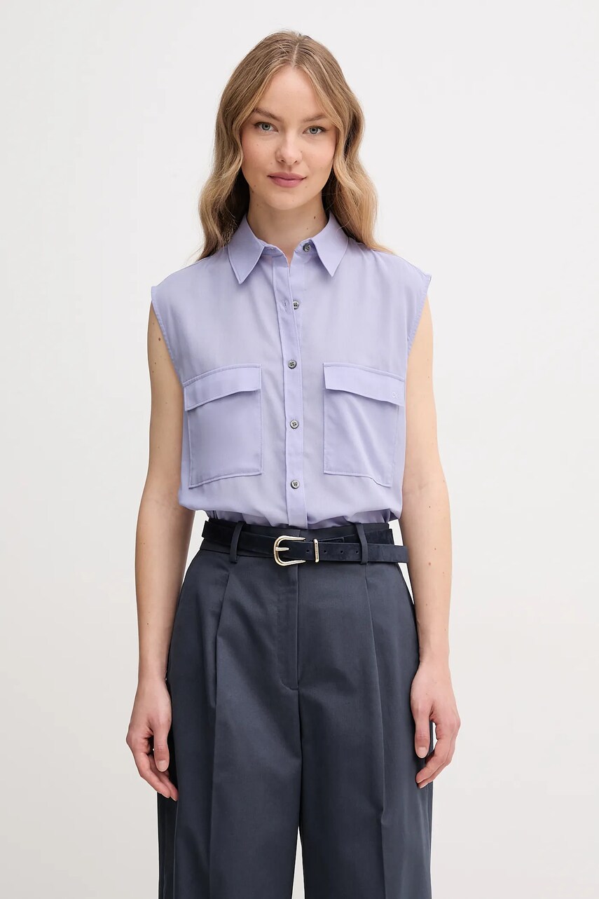 Levně Bavlněná košile Calvin Klein fialová barva, regular, s klasickým límcem, K20K208224