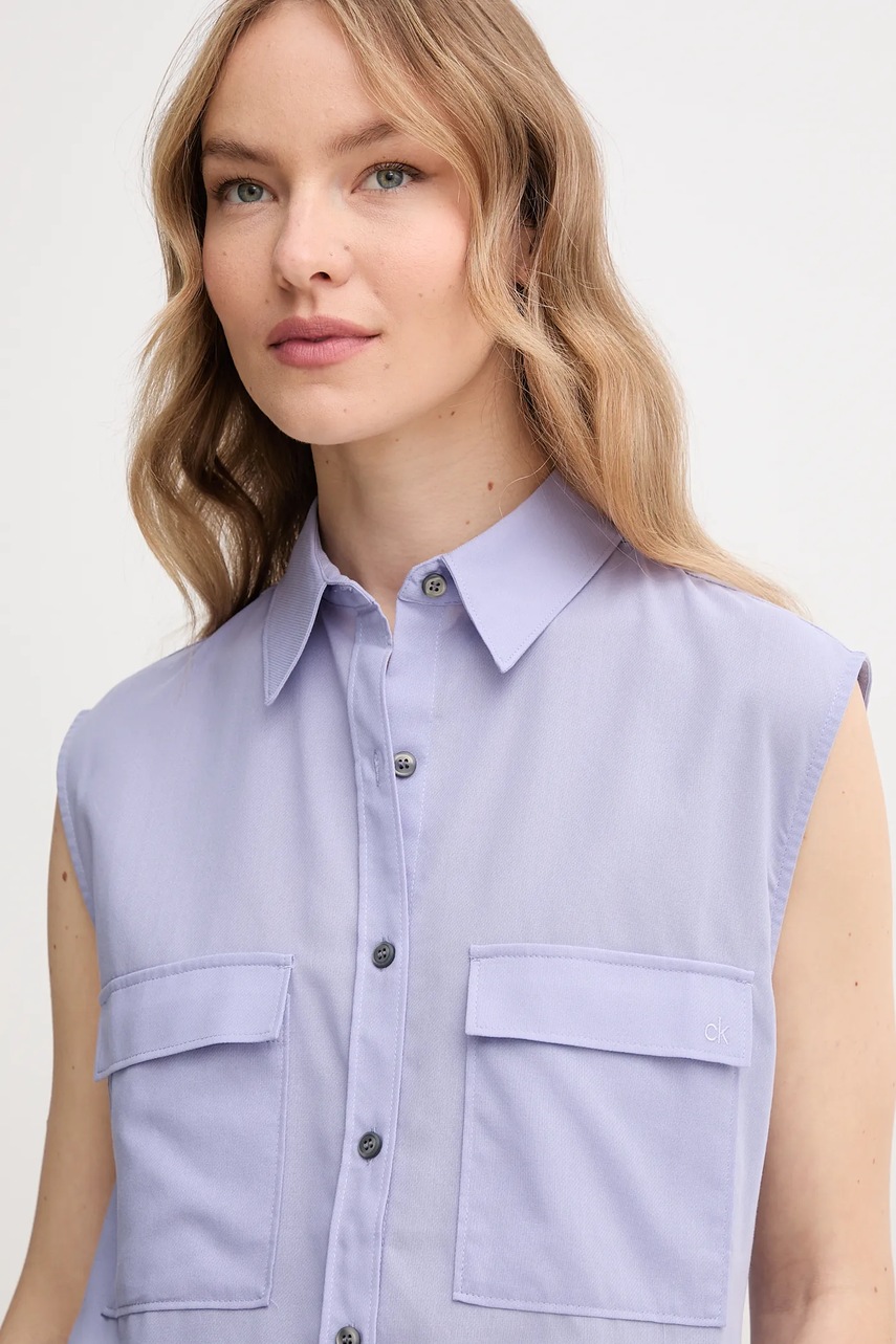 Βαμβακερό πουκάμισο Calvin Klein χρώμα: μοβ, K20K208224 φωτογραφία