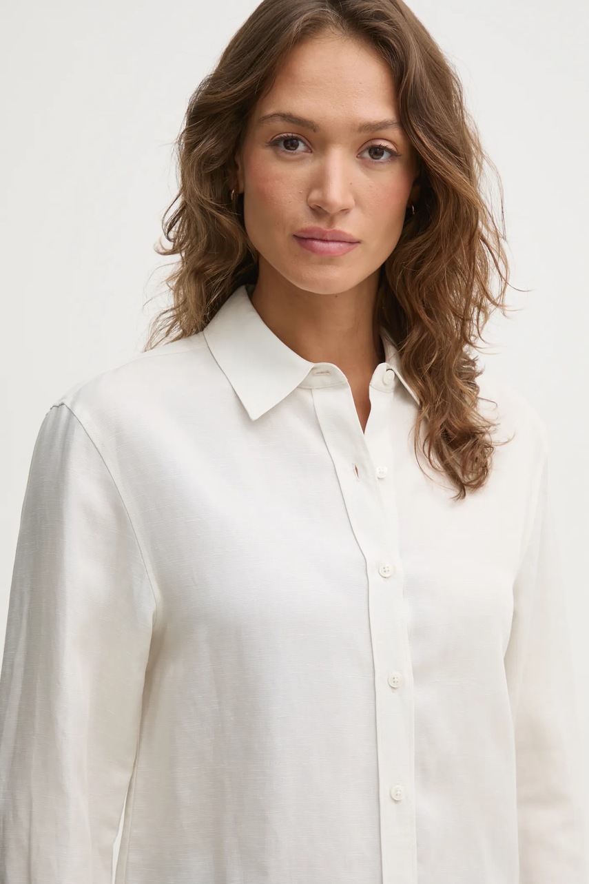 Πουκάμισο με μείγμα από λινό Calvin Klein χρώμα: μπεζ, K20K208321 φωτογραφία