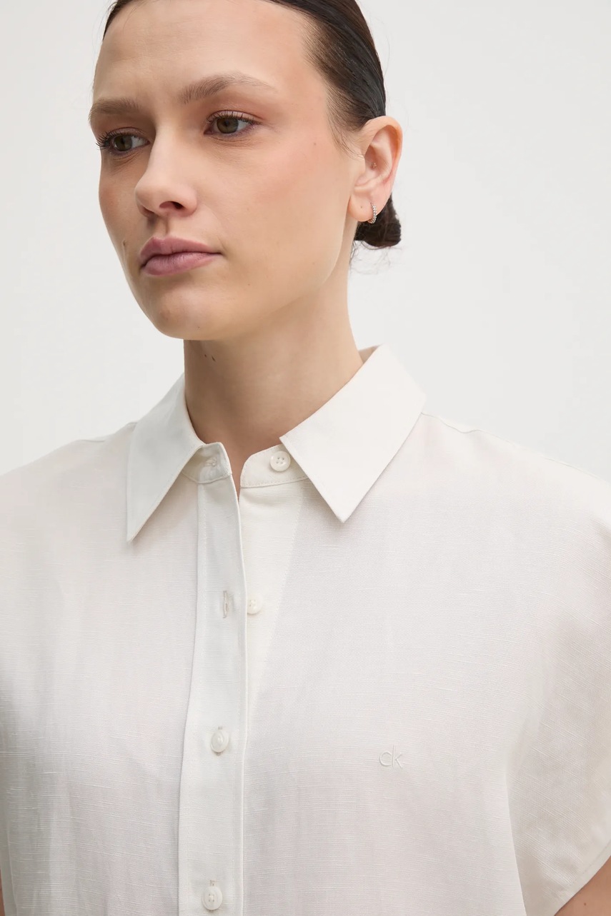 Πουκάμισο με μείγμα από λινό Calvin Klein χρώμα: μπεζ, K20K208322 φωτογραφία