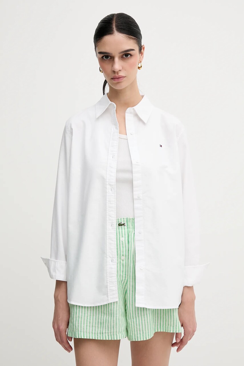 Levně Bavlněná košile Tommy Hilfiger bílá barva, regular, s klasickým límcem, WW0WW46111