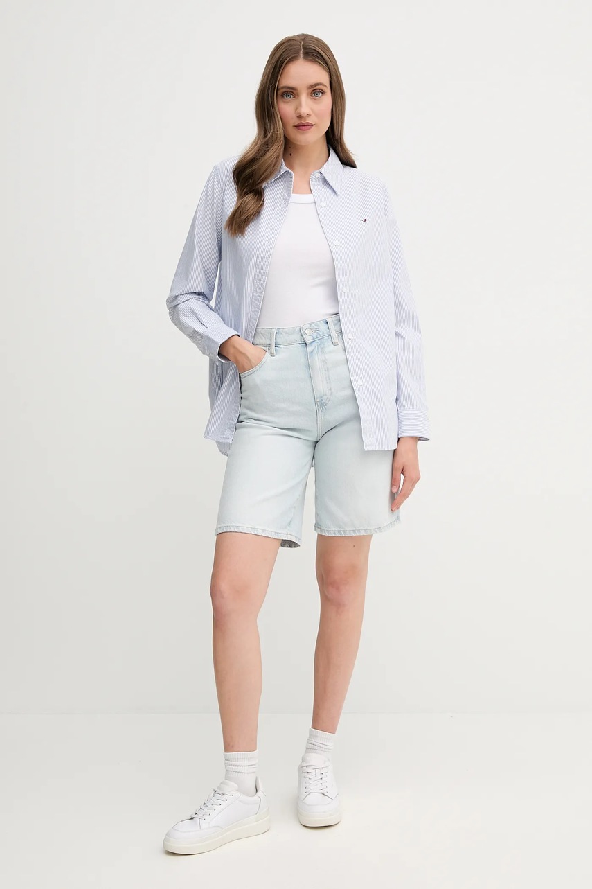 Хлопковая рубашка Tommy Hilfiger женская regular классический воротник WW0WW46111 Хлопковая рубашка Tommy Hilfiger женская regular классический воротник WW0WW46111