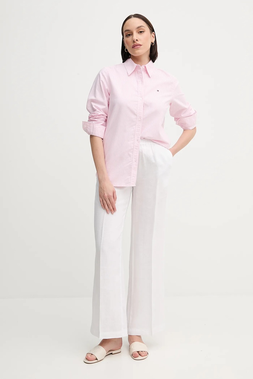 Хлопковая рубашка Tommy Hilfiger женская цвет розовый regular классический воротник WW0WW46111