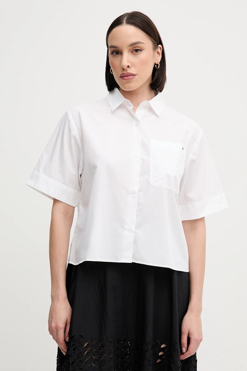 Levně Bavlněná košile Tommy Hilfiger dámská, bílá barva, relaxed, s klasickým límcem, WW0WW44717
