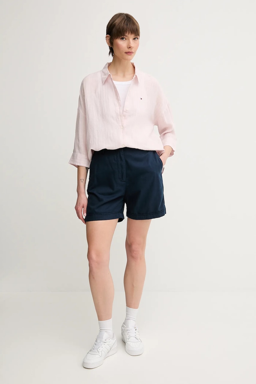 Льняная рубашка Tommy Hilfiger цвет розовый relaxed классический воротник WW0WW46169 Льняная рубашка Tommy Hilfiger цвет розовый relaxed классический воротник WW0WW46169