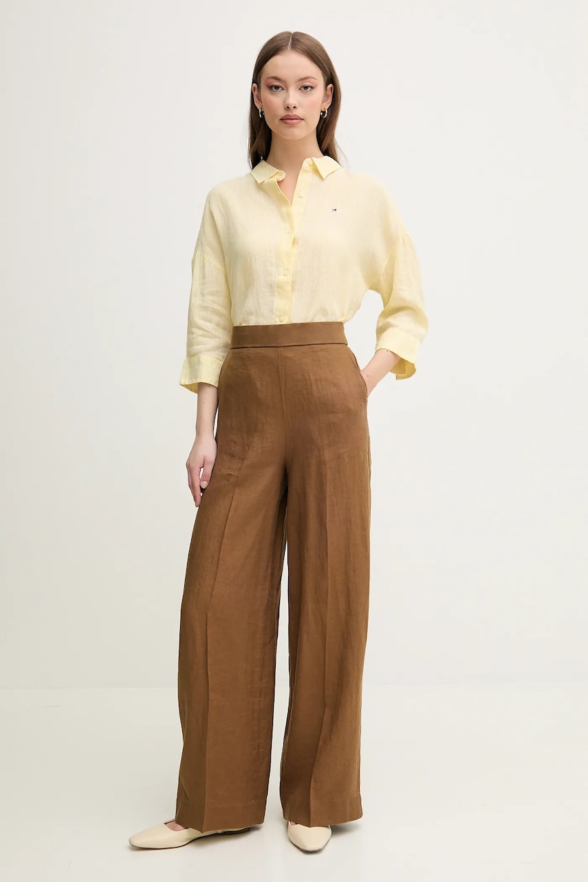 Льняная рубашка Tommy Hilfiger цвет жёлтый relaxed классический воротник WW0WW46169 Льняная рубашка Tommy Hilfiger цвет жёлтый relaxed классический воротник WW0WW46169