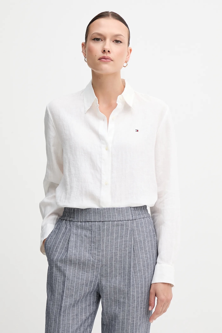 Tommy Hilfiger koszula lniana damska kolor biały relaxed z kołnierzykiem klasycznym WW0WW44679