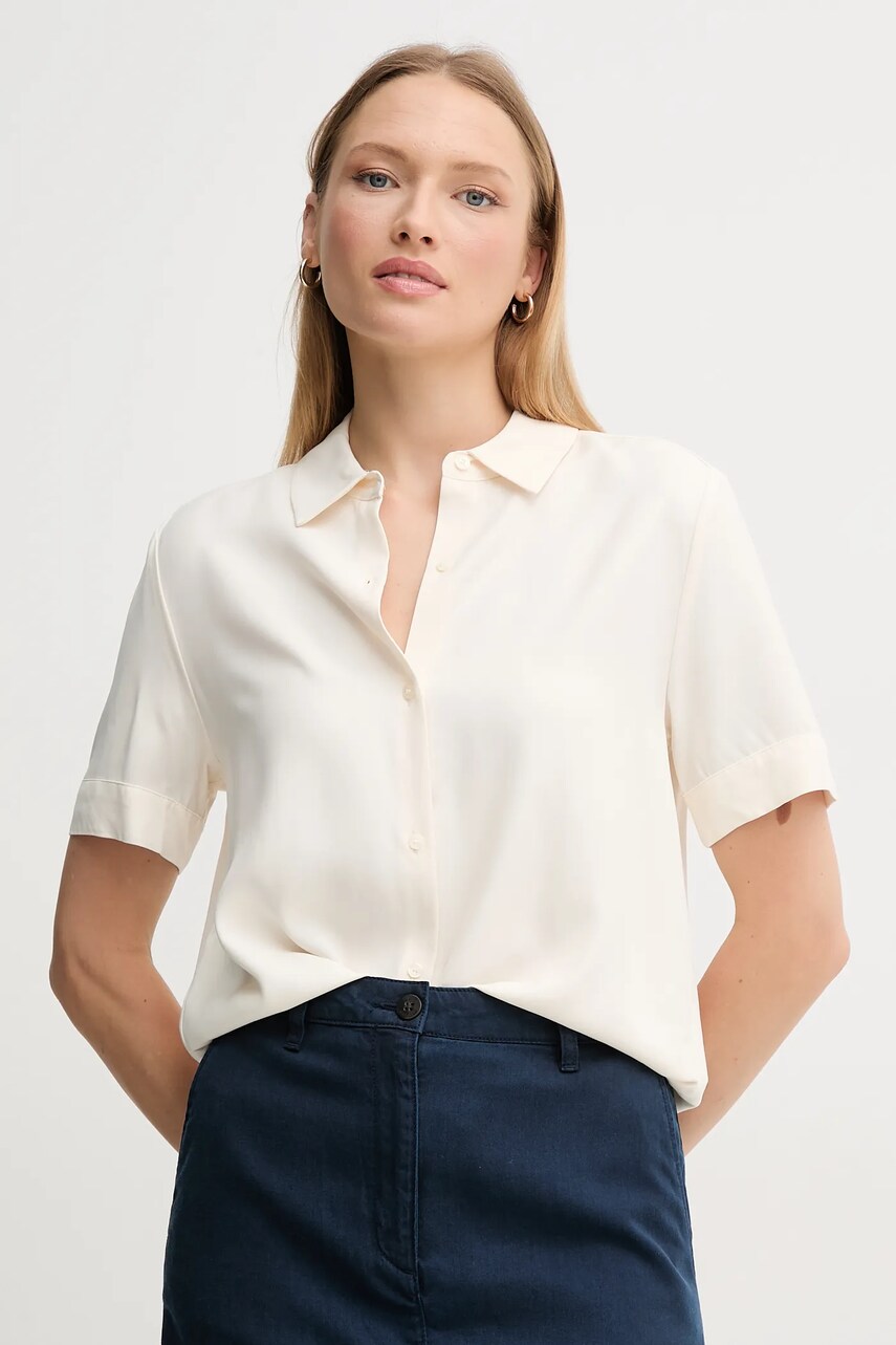 Levně Košile Tommy Hilfiger dámská, béžová barva, relaxed, s klasickým límcem, WW0WW44683