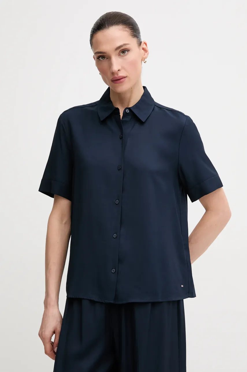 Levně Košile Tommy Hilfiger dámská, tmavomodrá barva, relaxed, s klasickým límcem, WW0WW44683