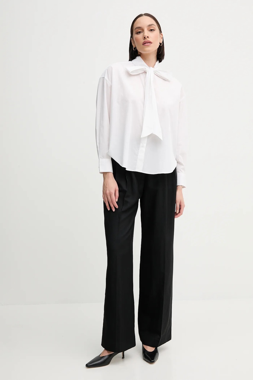 Хлопковая рубашка Tommy Hilfiger цвет белый relaxed шнурованное декольте WW0WW44722