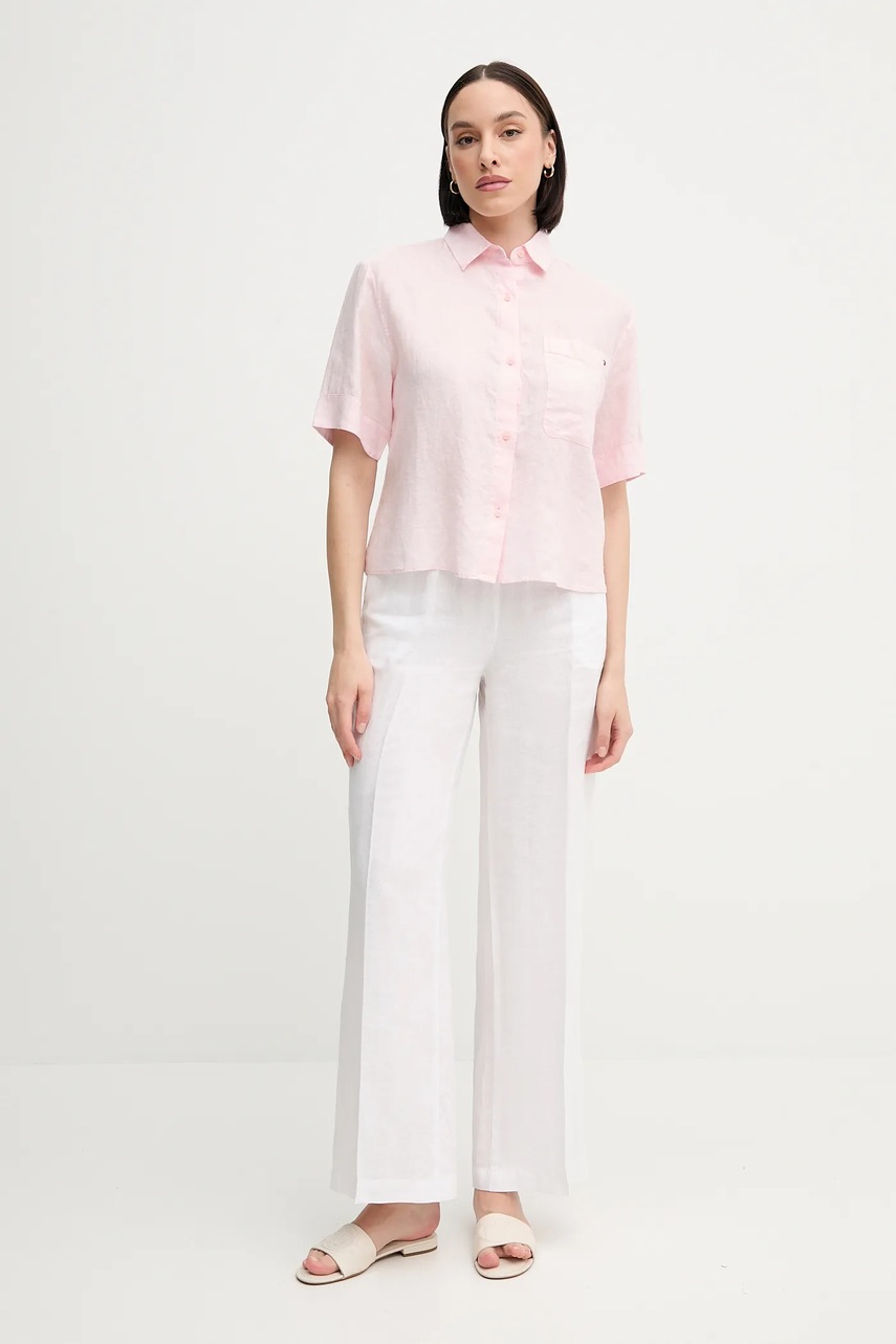 Льняная рубашка Tommy Hilfiger цвет розовый relaxed классический воротник WW0WW44720