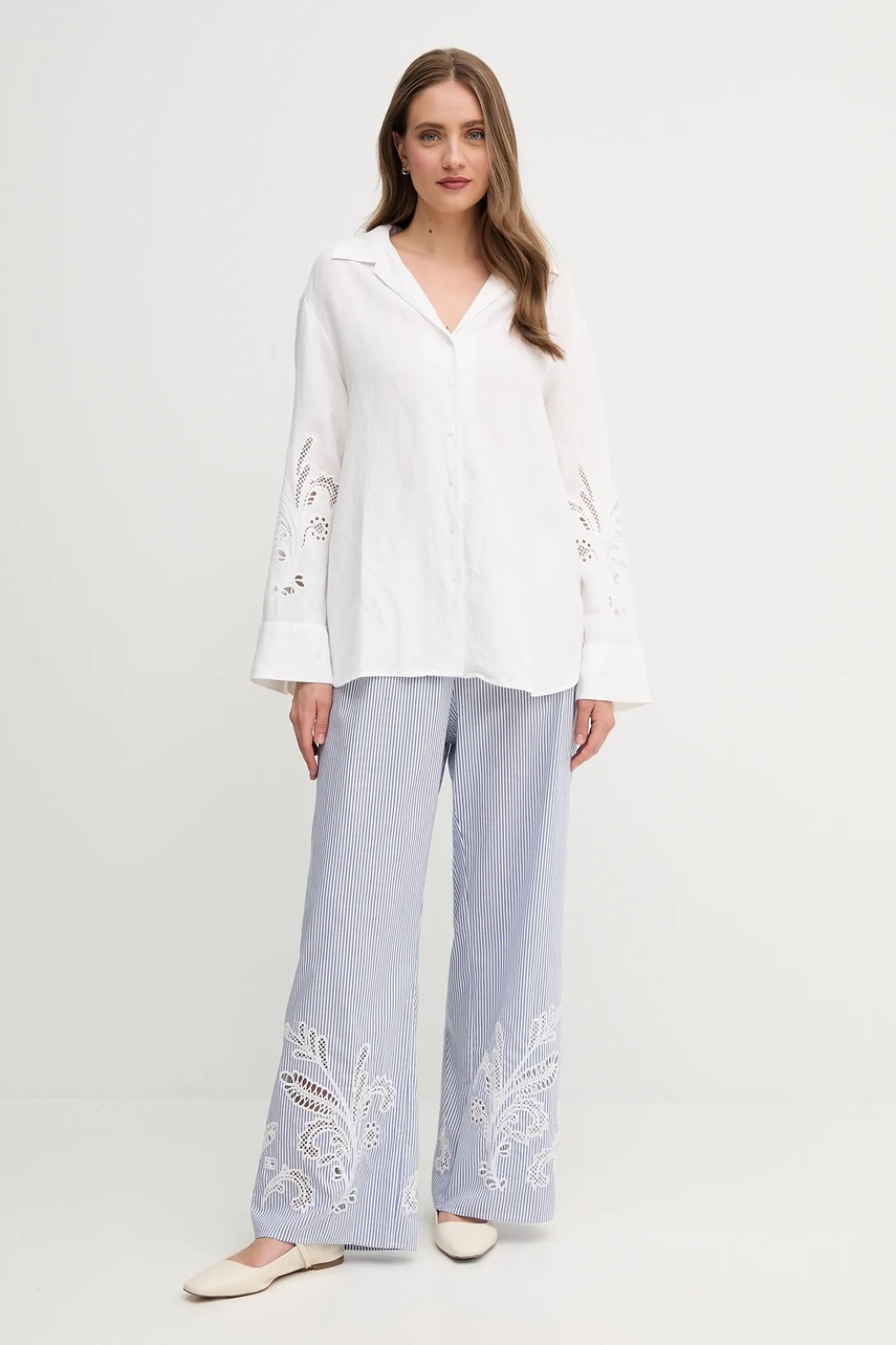 Льняная рубашка Tommy Hilfiger цвет бежевый regular классический воротник WW0WW45940