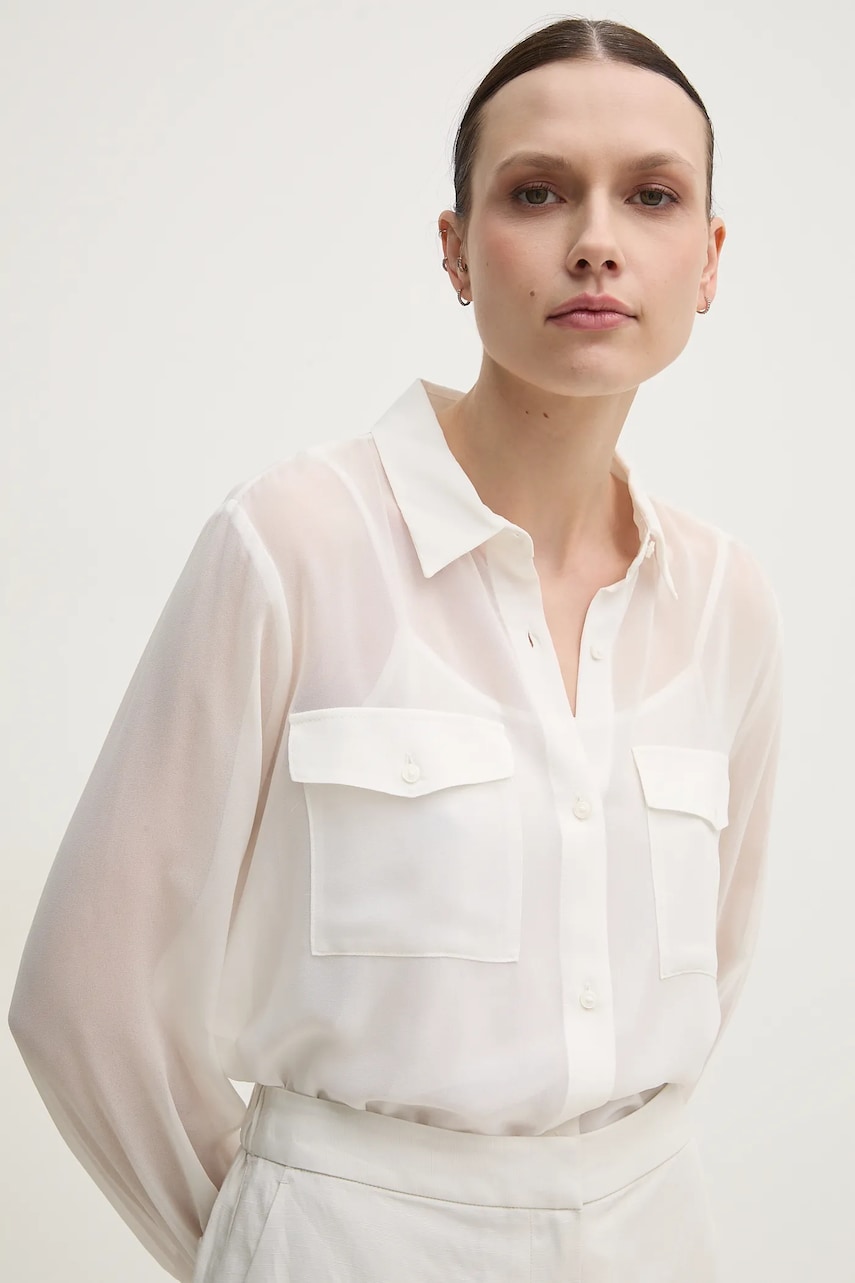 Dkny cămașă femei, culoarea alb, cu guler clasic, regular, P51MGJ39 Dkny cămașă femei, culoarea alb, cu guler clasic, regular, P51MGJ39