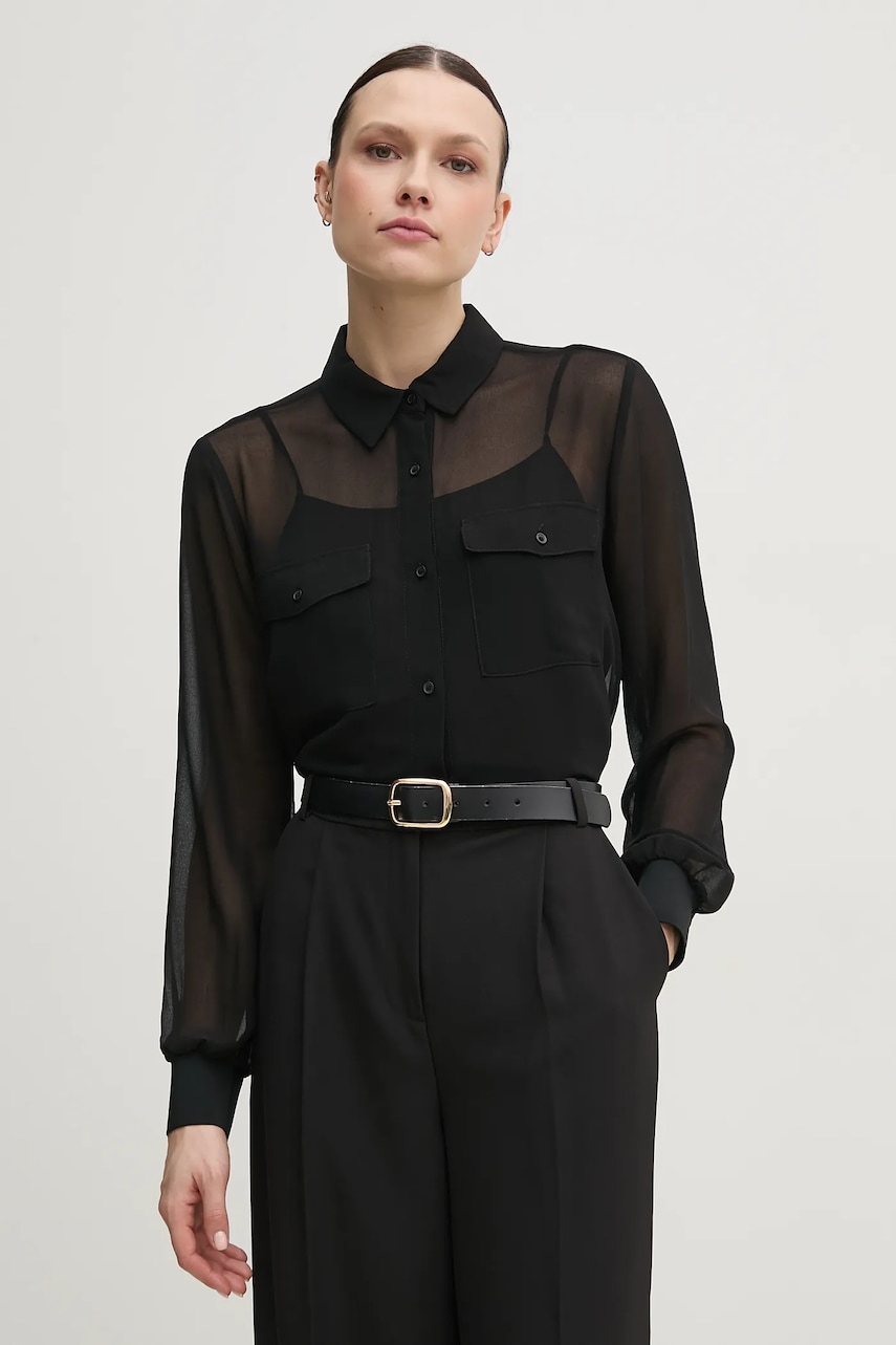 Dkny cămașă femei, culoarea negru, cu guler clasic, regular, P51MGJ39 Dkny cămașă femei, culoarea negru, cu guler clasic, regular, P51MGJ39