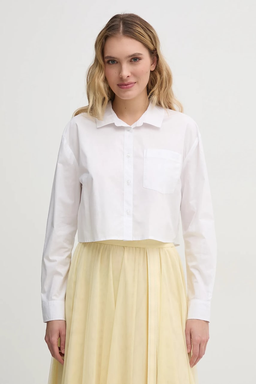 Dkny camasa din bumbac femei, culoarea alb, cu guler clasic, relaxed, DJ5W2027 Dkny camasa din bumbac femei, culoarea alb, cu guler clasic, relaxed, DJ5W2027