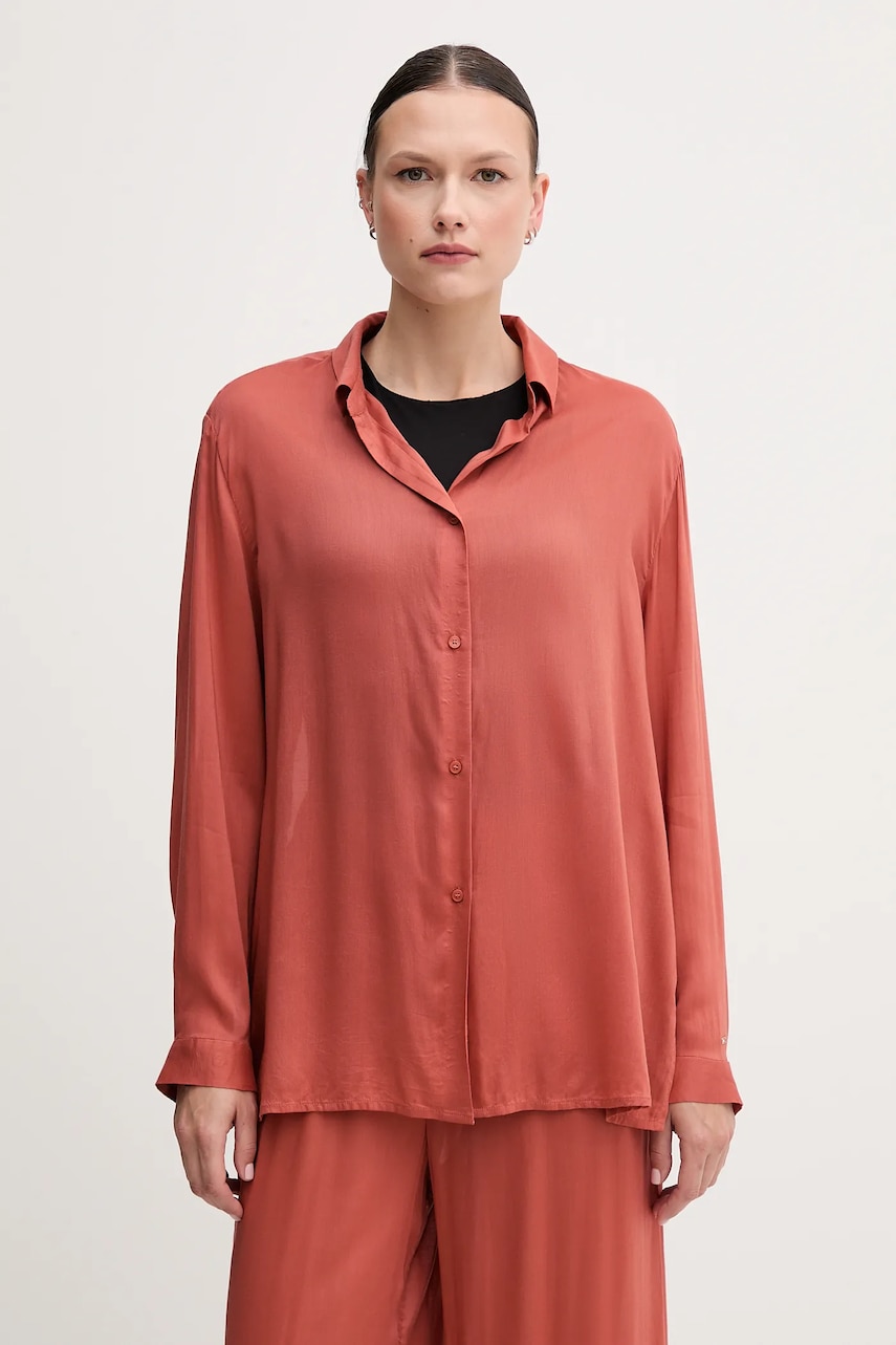 Levně Košile Tommy Hilfiger dámská, oranžová barva, regular, s klasickým límcem, UW0UW05952